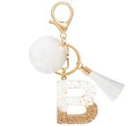 MWOOT Letter Keyring B with Plush Tassels, Initial Keychain White Gold Resin Car Keychain Cute, Prime Personalised Keyring Handbag Charms Accessories Craft Keyring Decoration Gift for Women Friend
