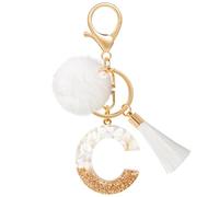 MWOOT Letter Keyring C with Plush Tassels, Initial Keychain White Gold Resin Car Keychain Cute, Prime Personalised Keyring Handbag Charms Accessories Craft Keyring Decoration Gift for Women Friend(C)