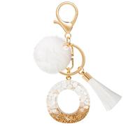 MWOOT Letter Keyring O with Plush Tassels, Initial Keychain White Gold Resin Car Keychain Cute, Prime Personalised Keyring Handbag Charms Accessories Craft Keyring Decoration Gift for Women Friend