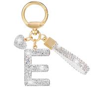 MWOOT Letter Keyring Rhinestone, Initial Keychain Silvery Cute Car Keychain, Personalised Keyring Handbag Charms Accessories Craft Prime Keyring Decoration Gift for Women E