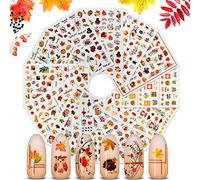 MWOOT Nail Stickers Autumn 12 PCS, Self-Adhesive Nail Stickers for Art Design Decals 5D Maple Leaf Thanksgiving Pumpkin Fall, DIY Manicure Tips Decoration for Women Girls