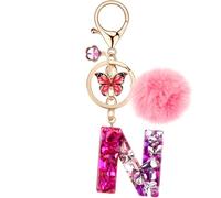 MWOOT Name Initial Letter Keychain for Women, Red Resin Keyrings for Door Car Bag Key Decor, Rhinestones Charms Accessories for Personalized Present,Capital Alphabet N