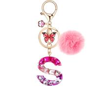 MWOOT Name Initial Letter Keychain for Women, Red Resin Keyrings for Door Car Bag Key Decor, Rhinestones Charms Accessories for Personalized Present,Capital Alphabet S
