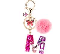 MWOOT Name Initial Letter Keychain for Women, Red Resin Keyrings for Door Car Bag Key Decor, Rhinestones Charms Accessories for Personalized Present,Capital Alphabet M