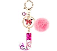 MWOOT Name Initial Letter Keychain for Women, Red Resin Keyrings for Door Car Bag Key Decor, Rhinestones Charms Accessories for Personalized Present,Capital Alphabet J