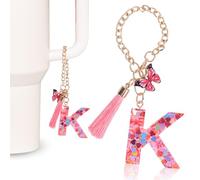MWOOT Pink Initial letter Keychains for Women, Stanley Cup Charms, Cute Initial Keychain Handle Charm for Stanley Tumbler, K
