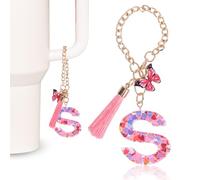 MWOOT Pink Initial letter Keychains for Women, Stanley Cup Charms, Cute Initial Keychain Handle Charm for Stanley Tumbler, S