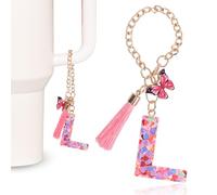 MWOOT Pink Initial letter Keychains for Women, Stanley Cup Charms, Cute Initial Keychain Handle Charm for Stanley Tumbler, L