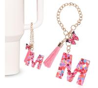 MWOOT Pink Initial letter Keychains for Women, Stanley Cup Charms, Cute Initial Keychain Handle Charm for Stanley Tumbler, M
