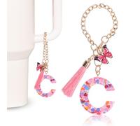 MWOOT Pink Initial letter Keychains for Women, Stanley Cup Charms, Cute Initial Keychain Handle Charm for Stanley Tumbler, C
