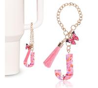 MWOOT Pink Initial letter Keychains for Women, Stanley Cup Charms, Cute Initial Keychain Handle Charm for Stanley Tumbler, J
