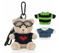 MWOOT Plush Teddy Bear Keychains, DIY Stuffed Bear Dress up with 3 PCS Clothes, Stuffed Animal Pendant Key Rings,Cute Doll Bag Charms Crafts for Women Gift, Brown