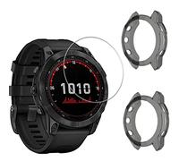MWOOT Protector Set Compatible with Garmin Fenix 7X Smartwatch, 4Pcs Tempered Glass Screen Protector and 2Pcs Case Cover for Watch Protection, Scratch Resistant Protective Accessories Kits