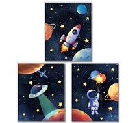 MWOOT Space Astronaut Canvas Poster for Boys Bedroom Wall Decor, 3Pcs Kids Children Playroom Wall Art Print (30X40CM), Solar System Rocket Wall Poster Large - Room Decoration Accessories (B Series)