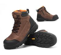 MWORK 6" Safety Work Boots For Men Waterproof ASTM F2413-18 Composite Toe Puncture Proof EH Rated Non Slip YKK Zipper Side Industrial & Construction Chairman MW2302, Brown, 8 UK