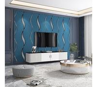 Mwpqbd High-end Atmospheric Curve Wave Pattern Geometry Bedroom Wallpaper Deerskin 3D Wallpaper Non-Woven Thickening (Non-self-Adhesive Brush Glue Required) (Sapphire Blue/35013)