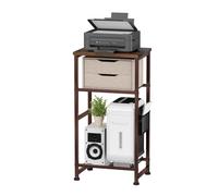 MWQ Industrial 3 Tier Printer Stand Fits A4/Letter Size, Home Printer Wood Table with Wire Storage Shelf for Scanner Fax Machine, Heavy Duty Metal, Rustic Brown with Burly Wood Board