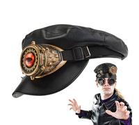 Mwqpgyh Steampunk Top Hat Steampunk Newsboy Cap | Steampunk Hat Made of PU Leather - Gothic Beret Style with Protective Glasses, Fashionable Hat for Steampunk Parties, Masquerades, Carnival