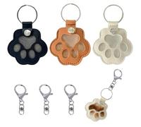 Mwrenqei 3 PCS Pet Memory Collector Keychain PU Leather Pets Hair Storage Pouch Box Paw Print Shape Cat Dog Fur Keepsake Keyring for Collecting Hair Animal Memorial Gifts