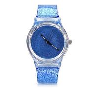 Mwrode Quartz Wrist Watch with Plastic Transparent Strap Glitter Powder Female Round Sport Wristwatch Gift for Children Girls 3 Colors(Blue)