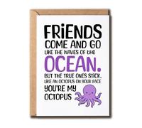 MWS9xDesigns Friends Come And Go Like The Waves Of The Ocean Card - Cute Octopus Themed Card - Friends Birthday - Bestie Funny Greeting - Him - Her