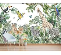 MWSSEGGE Non-woven Wallpaper Jungle Animals Giraffe Elephant Lion Poster Photo Wallpaper for Living Room Bedroom Kids Room Wall Decor (400 x 280 cm)