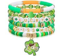 MWTOWM Bracelet Set with Lucky and Kiss Me Letter Beads Soft ceramic beads, clover pendant accessory, Irish festival jewelry,diameter 2.36 inches