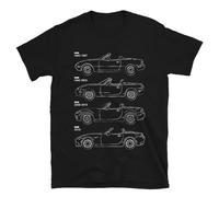 MX-5 Miata Generation Men's T-Shirt Bluepint JDM Eunos Sports Car Auto Tee Shirt, Black, L