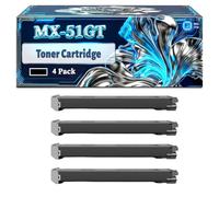 MX-51GT Toner Cartridge Compatible for Sharp MX-4110N MX-4111N MX-4112 MX-4112H MX-4112N MX-4112NA MX-4140N MX-4141N MX-5110N MX-5111N MX-5112 MX-5112N MX-5112NA MX-5140N Printers (4 Pack Black)