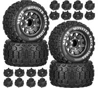 MX28 2.8" Tire and Wheels Pre-Glued All-Terrain MT Tires with 12mm/14mm Hexes - 1/10 Scale RC Car Truck Tires for ARRMA Big Rock, Granite, Senton, Vorteks, Traxxas Slash, Stampede Rustler, Hoss