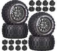 MX28 Pre-Glued 2.8" MT Tyres and Wheels with 12mm/14mm Hex for 1/10 RC Cars | Compatible with ARRMA Big Rock, Granite, Senton, Vorteks & Traxxas Slash, Stampede Rustler, Hoss 1/10 Scale RC Truck, 4Pcs