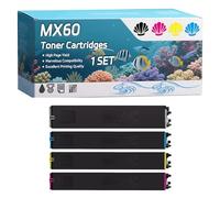MX60 Toner Cartridges Compatible for Sharp MX-3060V MX-3070V MX-3560V MX-3570V MX-4070V MX-5070V MX-6050V MX-6070V Printers, High-Definition Printing Effect with Chip, 50000 Pages (4-Pack BK/C/M/Y)