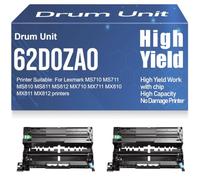 MX711 MX810 MX811 MX812 Imaging Drum High Yield Compatible 62D0ZA0 Drum Unit for Lexmark MS710 MS711 MS810 MS811 MS812 MX710 Printers 100000 Pages,2PC-Black