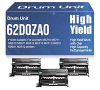 MX711 MX810 MX811 MX812 Imaging Drum High Yield Compatible 62D0ZA0 Drum Unit for Lexmark MS710 MS711 MS810 MS811 MS812 MX710 Printers 100000 Pages,3PC-Black