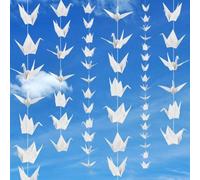 MXAEUK White Paper Cranes Hanging Garlands, Modern Handmade Origami Birds Streamers, Paper Crane for Garden Ceiling Decor,Wedding Birthday Baby Shower Party Supplies