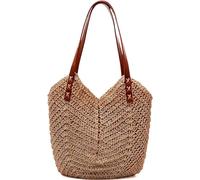 Mxaeyr Summer Straw Woven Handbag for Women,Women's Beach Shoulder Bag,Bohemian Crossbody Bag with Zipper,Large Capacity Holiday Female Casual Tote Bag,Light Khaki