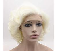 Mxangel Short Curly Wavy Wig Half Hand Tied Synthetic Lace Front Natural Heat Resistant Wig Silver White Blonde