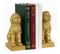 MXARLTR Poodle Decorative Bookends for Shelves, Dog Book Ends for Heavy Books, Toy Poodle Statues Bookends for Heavy Books with Anti-Slip Base Book Holders for Home Office Decor (Gold)