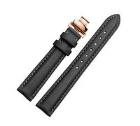 MXBAOHENG Rose Gold Leather Strap, Watch Strap Blue Black Grey Butterfly Buckle Strap 14mm-20mm