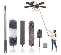 MXBEAUTY 6-Pack Extendable Spider Web Duster, 250 cm/98.5 in Adjustable Stick, Retractable Washable Microfiber Duster, Shaker for Cleaning Dust on Ceilings/Fans/Windows/Furniture/Walls