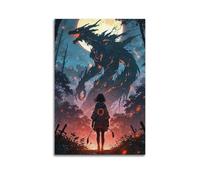 MXBFYEEB Girl Faces The Dragon Poster Poster Decorative Painting Canvas Wall Posters And Art Picture Print Modern Family Bedroom Decor Posters 20x30inch(50x75cm)