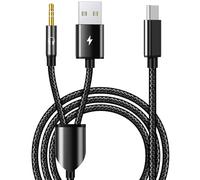 USB C to 3.5mm Aux Cable, 2 in 1 USB C to 3.5mm Car Stereo Aux Headphone Jack Cable with USB C Charging Compatible with iPhone 16/16Pro Max/15/15Pro, Galaxy S24 Ultra/S24/S23/S22/S21FE, Pixel 8/7/6