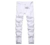 MXCVYCC Men's Ripped Jeans,Slim Fit Distressed Straight Leg Fashion Denim Pants, A#white Jeans Stretch, 30