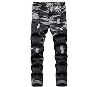 MXCVYCC Men's Ripped Jeans,Slim Fit Distressed Straight Leg Fashion Denim Pants, B#gray-black Jeans, 32