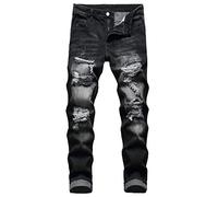 MXCVYCC Men's Ripped Jeans,Slim Fit Distressed Straight Leg Fashion Denim Pants, Black, 30