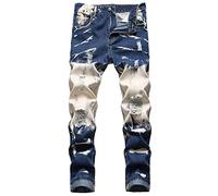 MXCVYCC Men's Ripped Jeans,Slim Fit Distressed Straight Leg Fashion Denim Pants, Blue001, 32