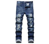 MXCVYCC Men's Ripped Jeans,Slim Fit Distressed Straight Leg Fashion Denim Pants, Blue02-stretch, 36