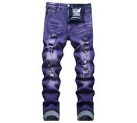 MXCVYCC Men's Ripped Jeans,Slim Fit Distressed Straight Leg Fashion Denim Pants, C#purple Stretch Jeans, 34