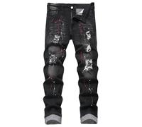 MXCVYCC Men's Ripped Straight Leg Jeans, Black, Slim Fit, Regular Length, Distressed Design, B#Black Jeans, 32