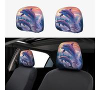 MXDLKSWPOH 1 PCS Car Headrest Covers Soft Breathable Car Seat Head Rest Covers Set Elastic Head Rest Protector Universal Auto Accessories Dolphins art Headrest Cover for Cars Sedans Vans Trucks